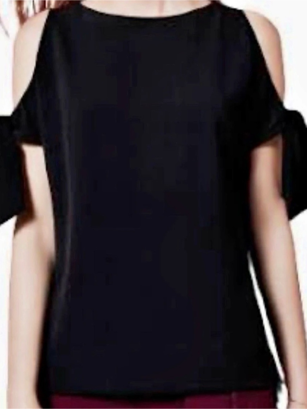 Ted Baker Yaele Cold-Shoulder Tie Sleeve Top Blouse Black Size 2